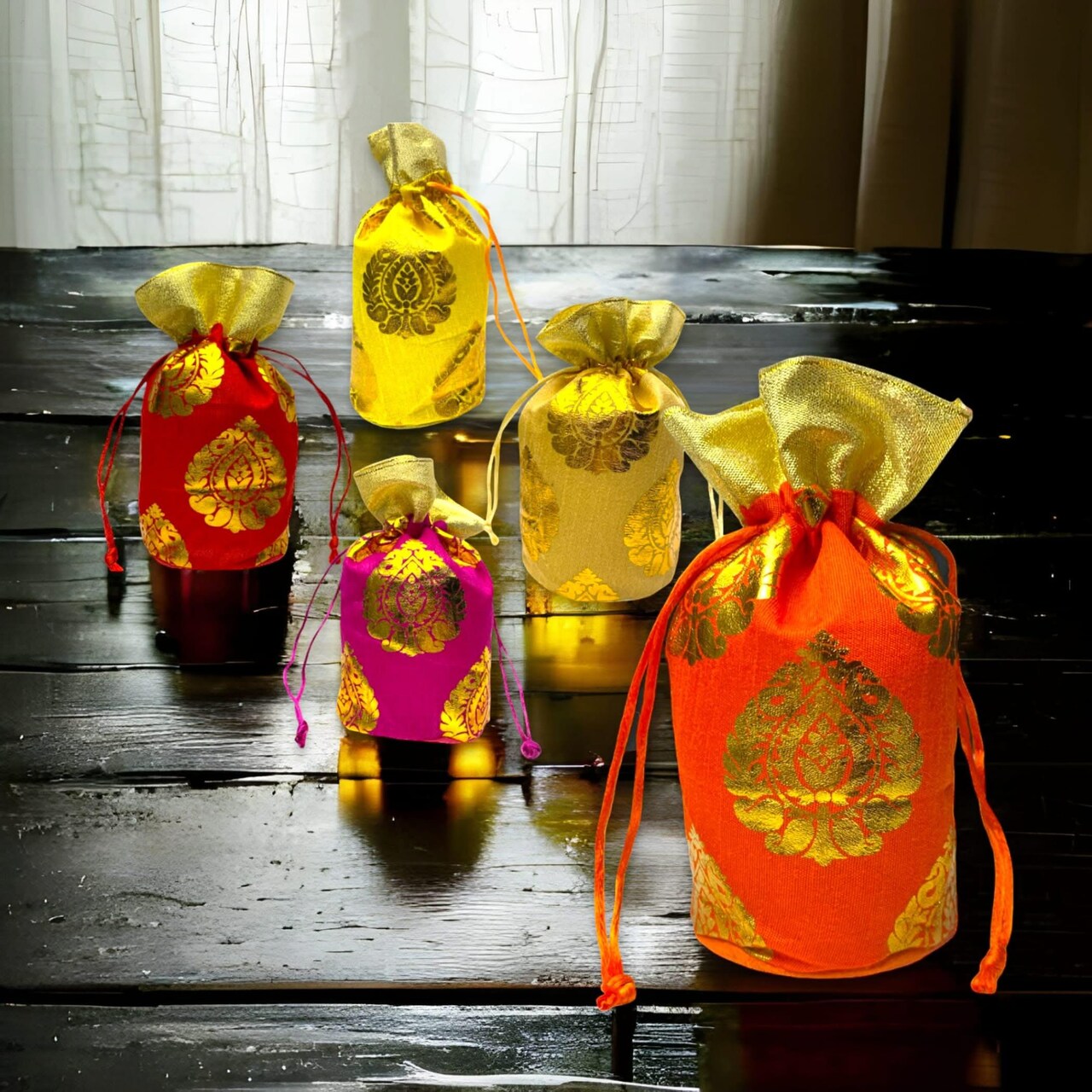 Pack of 20 Fabric Potli Bags Indian Traditional Silk Potli Ethnic Hand Bags for Women - Gift Pouch for Nikah Mehendi Hindu Punjabi Wedding Housewarming Return Gift